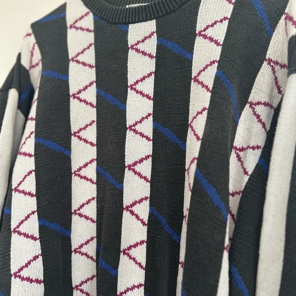 VTG 90s Private Club Cotton Sweater Sz:L Grandpacore Geometric Knit Crewneck.